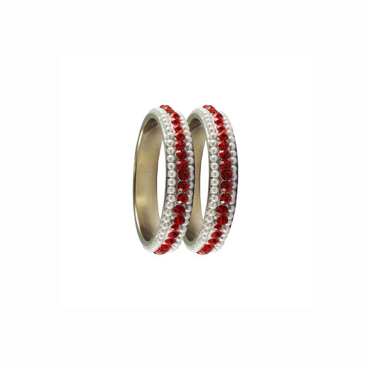 White-Red Moti Brass Bangle With Extra Large Size  (Pack Of 2) (sku-ban3242)