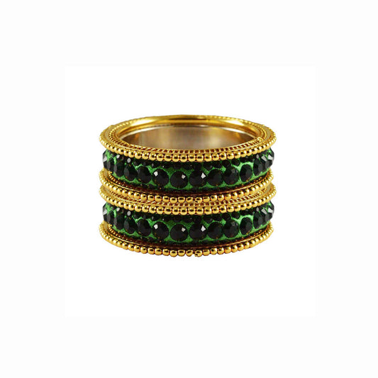 Green Stone Brass Bangle With Extra Large Size  (Pack Of 6) (sku-ban3245)