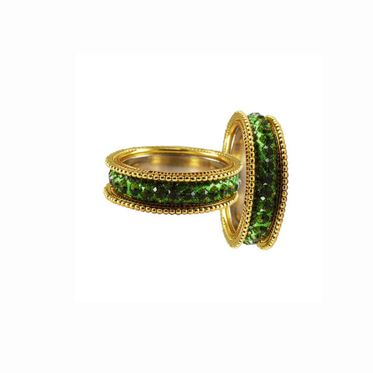 Green Stone Brass Bangle With Extra Large Size  (Pack Of 6) (sku-ban3281)