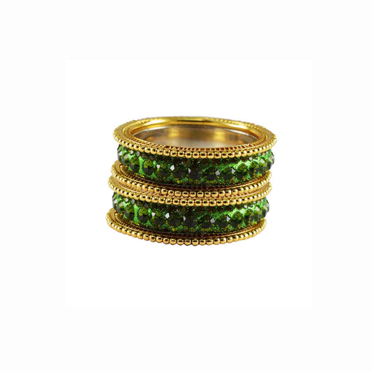 Green Stone Brass Bangle With Extra Large Size  (Pack Of 6) (sku-ban3281)