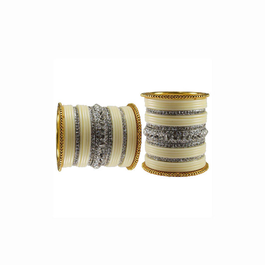 White Stone Acrylic-Brass Bangle With Extra Large Size  (Pack Of 46) (sku-ban3288)