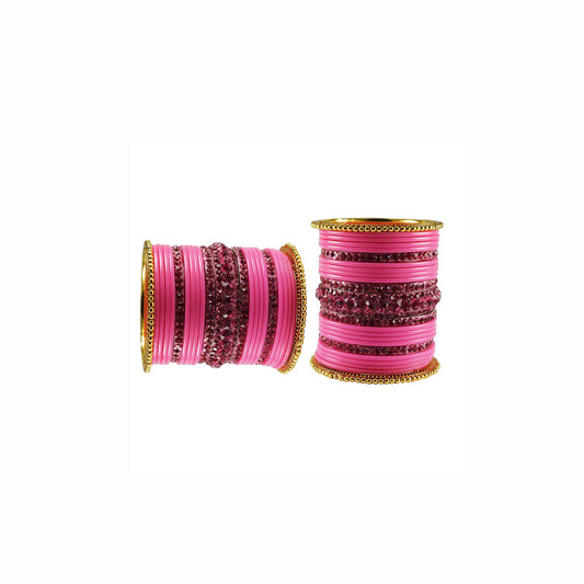 Pink Stone Acrylic-Brass Bangle With Extra Large Size  (Pack Of 46) (sku-ban3292)
