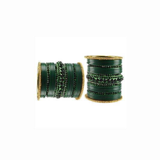 Green Stone Acrylic-Brass Bangle With Extra Large Size  (Pack Of 46) (sku-ban3296)