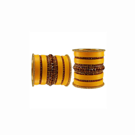 Yellow Stone Acrylic-Brass Bangle With Extra Large Size  (Pack Of 46) (sku-ban3306)