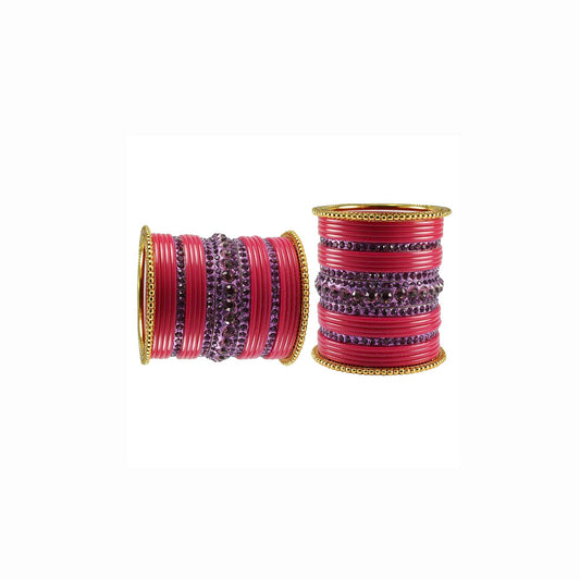 Gajari Stone Acrylic-Brass Bangle With Extra Large Size  (Pack Of 46) (sku-ban3310)