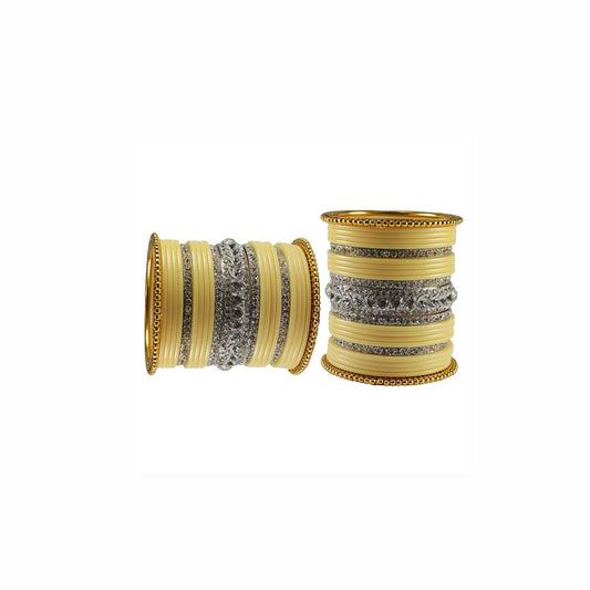 Cream  Stone Acrylic-Brass Bangle With Extra Large Size  (Pack Of 46) (sku-ban3312)