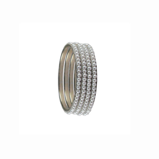 White Moti Brass Bangle With Extra Large Size  (Pack Of 4) (sku-ban3321)