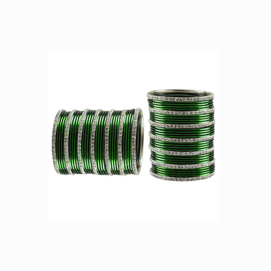 Green stone Brass Bangle (Pack Of 62) (sku-ban3493)