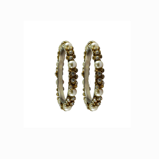 White stone Brass Bangle (Pack Of 2) (sku-ban4009)