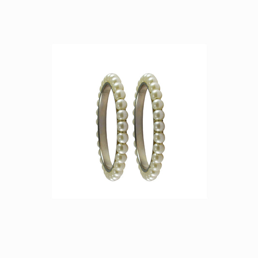 White Moti Brass Bangle (Pack Of 2) (sku-ban4013)