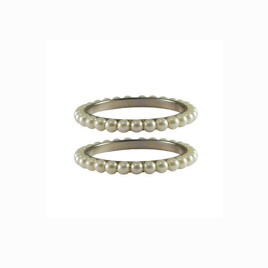 White Moti Brass Bangle (Pack Of 2) (sku-ban4013)