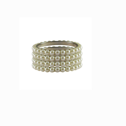 White Moti Brass Bangle (Pack Of 4) (sku-ban4014)