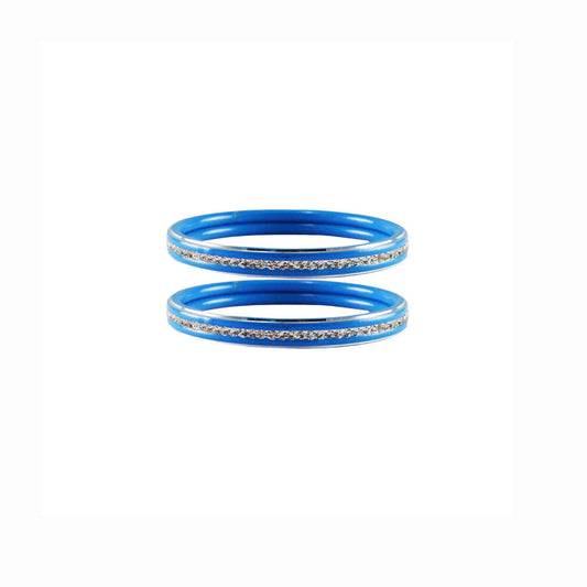 Light Blue  stone Metal Bangle (Pack Of 2) (sku-ban4386)
