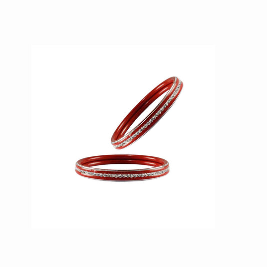 Red stone Metal Bangle (Pack Of 2) (sku-ban4388)