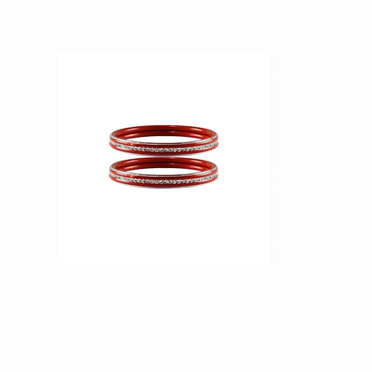 Red stone Metal Bangle (Pack Of 2) (sku-ban4388)