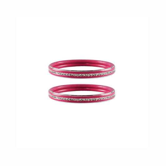 Pink stone Metal Bangle (Pack Of 2) (sku-ban4389)