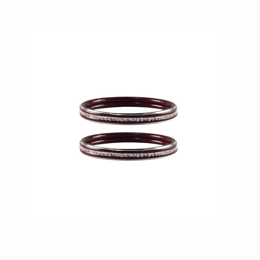Maroon stone Metal Bangle (Pack Of 2) (sku-ban4390)
