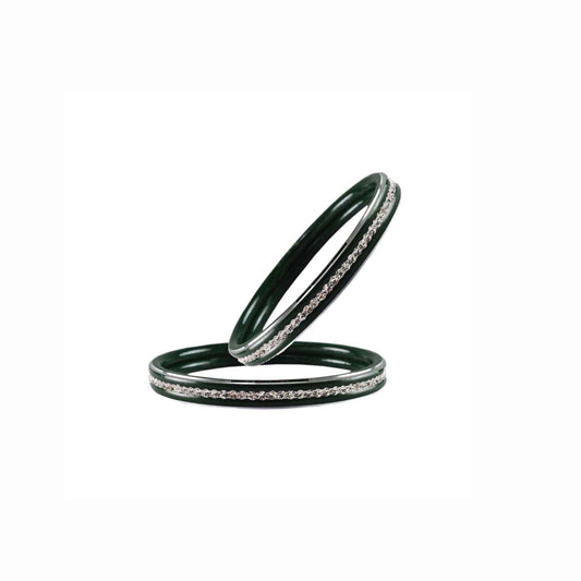 Green stone Metal Bangle (Pack Of 2) (sku-ban4393)