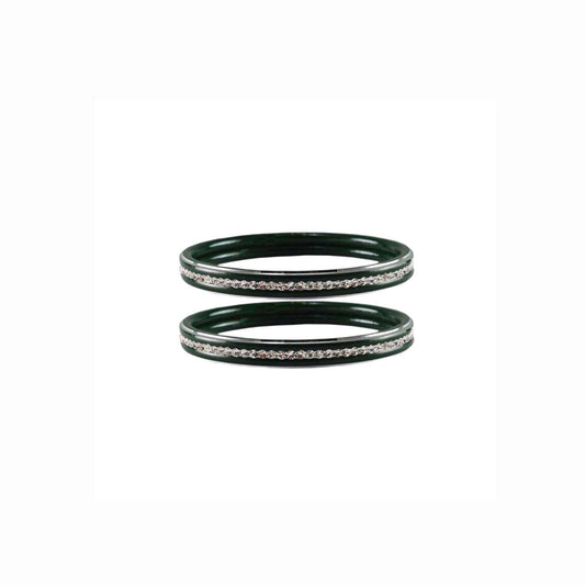 Green stone Metal Bangle (Pack Of 2) (sku-ban4393)