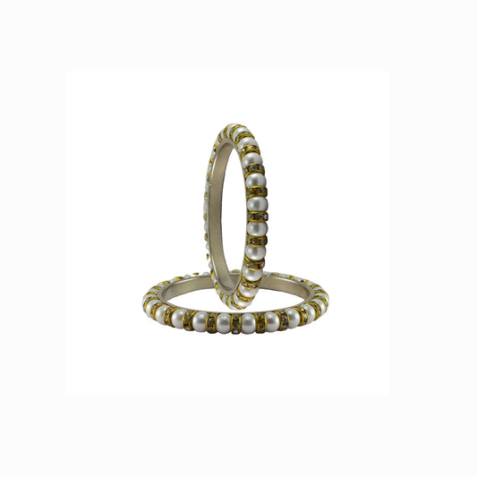 White color Moti stud Brass Bangle (Pack Of 2) (sku-ban5010)