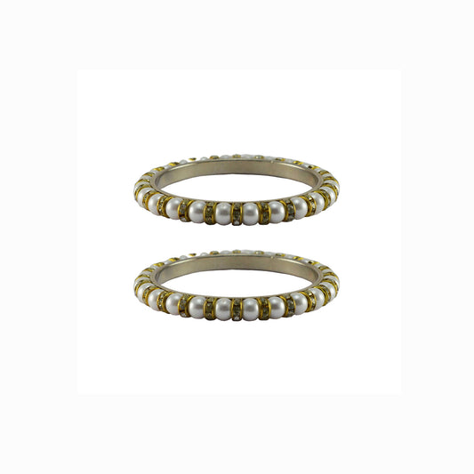 White color Moti stud Brass Bangle (Pack Of 2) (sku-ban5010)