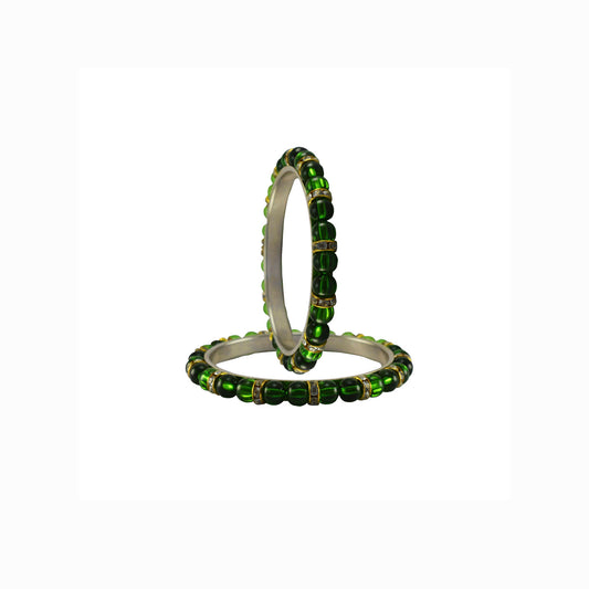 Green color Moti stud Brass Bangle (Pack Of 2) (sku-ban5011)