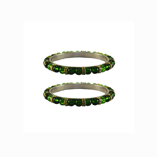 Green color Moti stud Brass Bangle (Pack Of 2) (sku-ban5011)