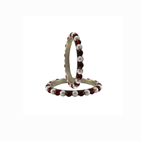Red color Moti stud Brass Bangle (Pack Of 2) (sku-ban5013)