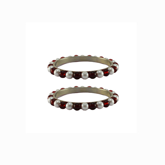 Red color Moti stud Brass Bangle (Pack Of 2) (sku-ban5013)