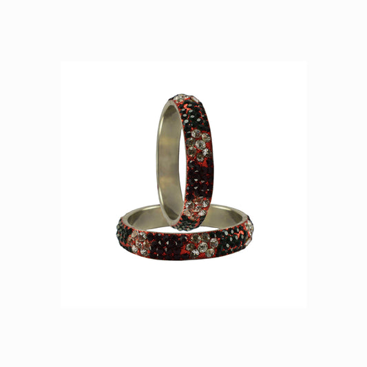 Red color Stone stud Brass Bangle With Extra Large Size  (Pack Of 2) (sku-ban5016)