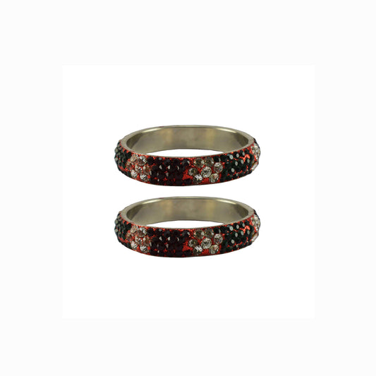 Red color Stone stud Brass Bangle With Extra Large Size  (Pack Of 2) (sku-ban5016)