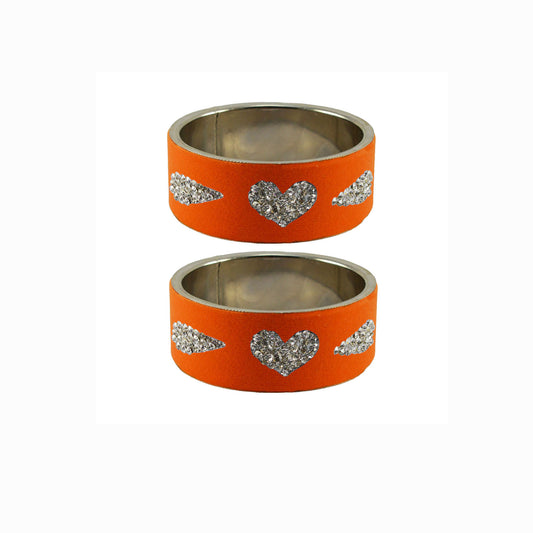 Orange Stone Stud Metal Bangle (Pack Of 2) (sku-ban5468)
