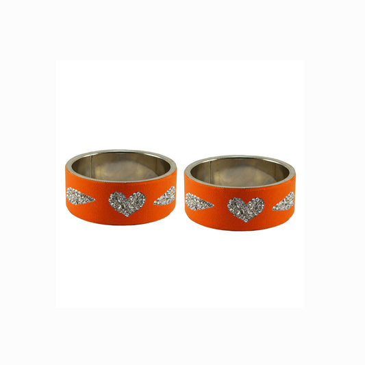 Orange Stone Stud Metal Bangle (Pack Of 2) (sku-ban5468)