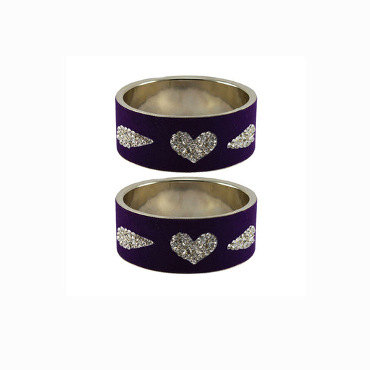 Purple Stone Stud Metal Bangle (Pack Of 2) (sku-ban5469)