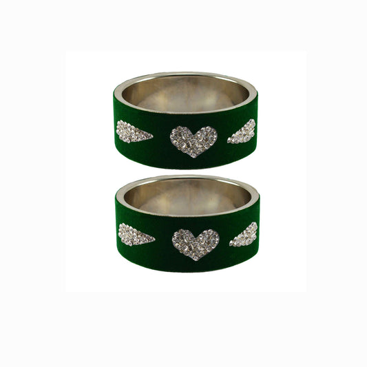 Green Stone Stud Metal Bangle (Pack Of 2) (sku-ban5470)