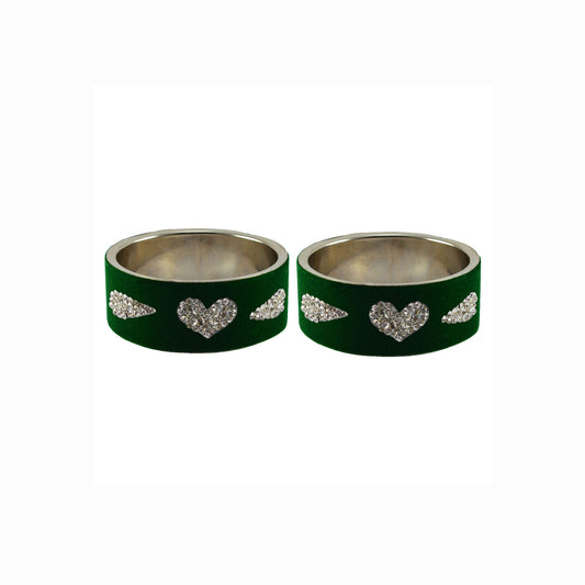 Green Stone Stud Metal Bangle (Pack Of 2) (sku-ban5470)
