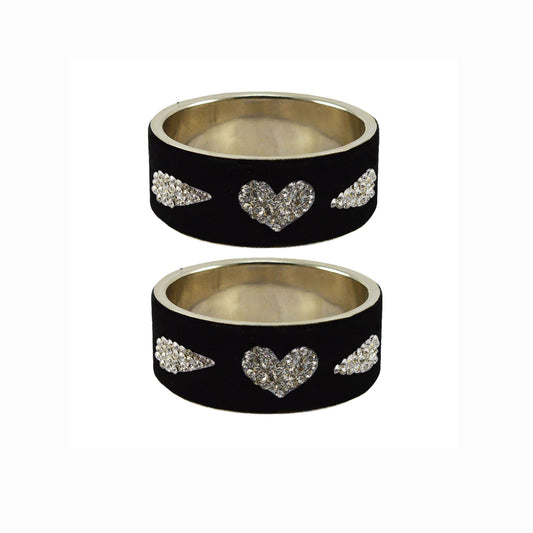 Black Stone Stud Metal Bangle (Pack Of 2) (sku-ban5472)