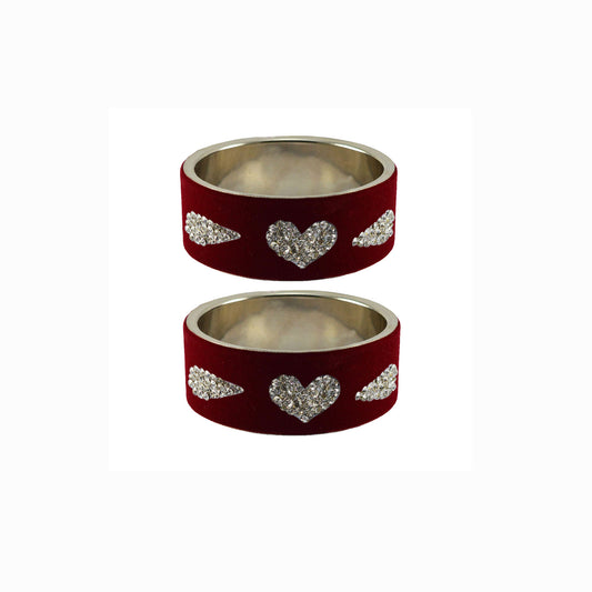 Maroon Stone Stud Metal Bangle (Pack Of 2) (sku-ban5473)