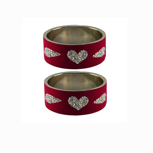 Maroon Stone Stud Metal Bangle (Pack Of 2) (sku-ban5476)