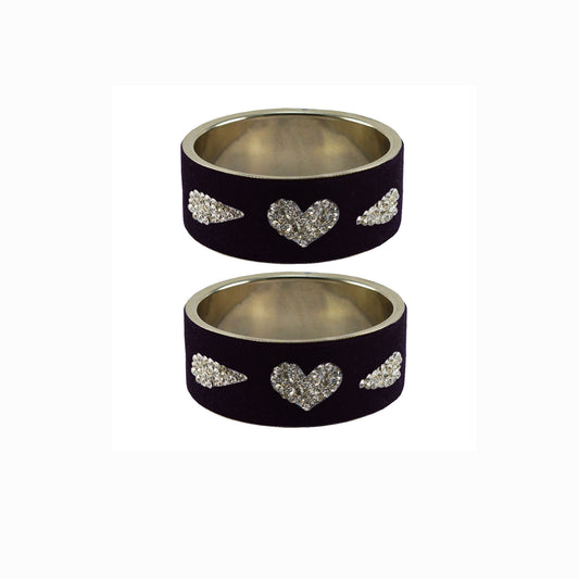 Black Stone Stud Metal Bangle (Pack Of 2) (sku-ban5477)