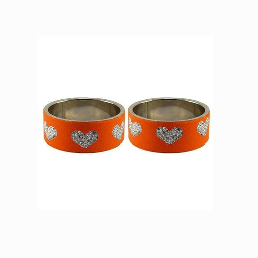 Orange Stone Stud Metal Bangle (Pack Of 2) (sku-ban5481)
