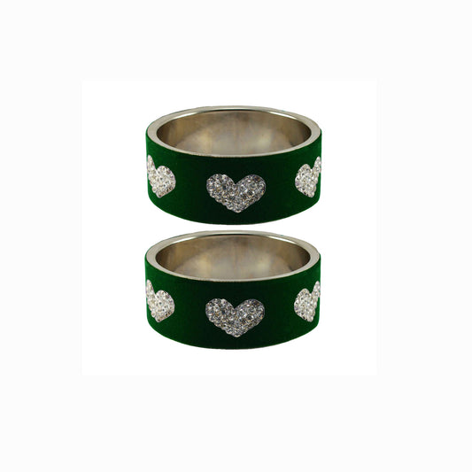 Green Stone Stud Metal Bangle (Pack Of 2) (sku-ban5483)