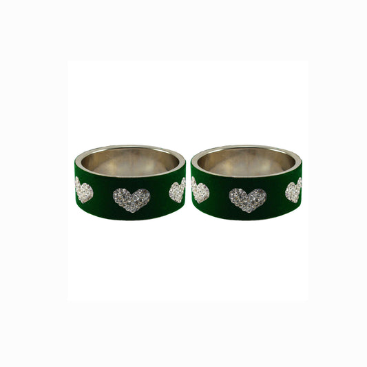 Green Stone Stud Metal Bangle (Pack Of 2) (sku-ban5483)