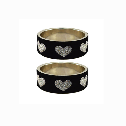 Black Stone Stud Metal Bangle (Pack Of 2) (sku-ban5485)