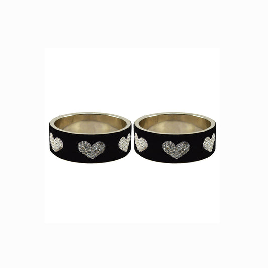 Black Stone Stud Metal Bangle (Pack Of 2) (sku-ban5485)