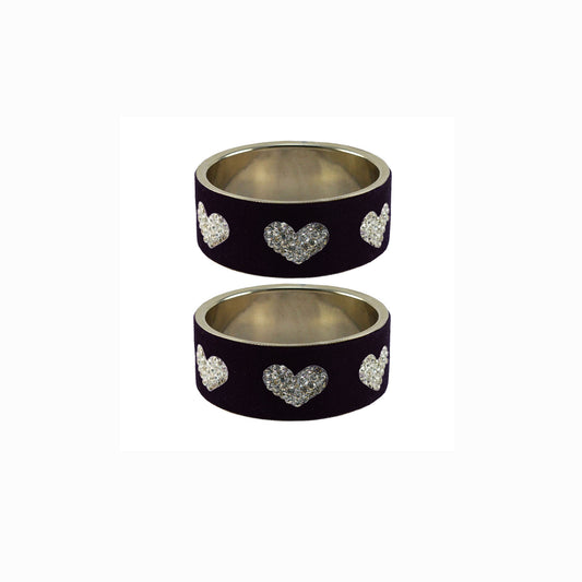 Black Stone Stud Metal Bangle (Pack Of 2) (sku-ban5490)