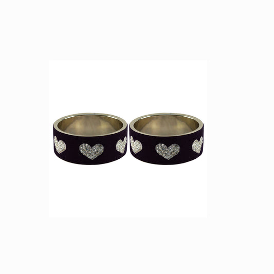 Black Stone Stud Metal Bangle (Pack Of 2) (sku-ban5490)