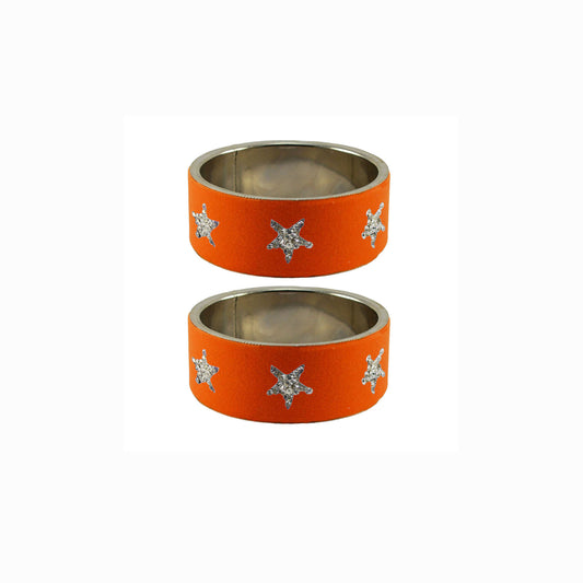 Orange Stone Stud Metal Bangle (Pack Of 2) (sku-ban5494)