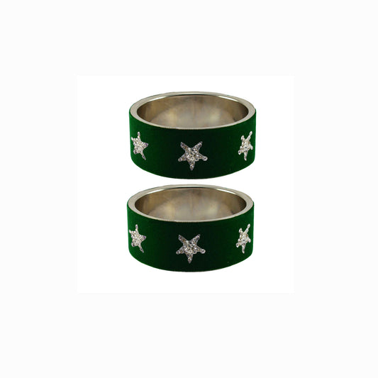Green Stone Stud Metal Bangle (Pack Of 2) (sku-ban5496)