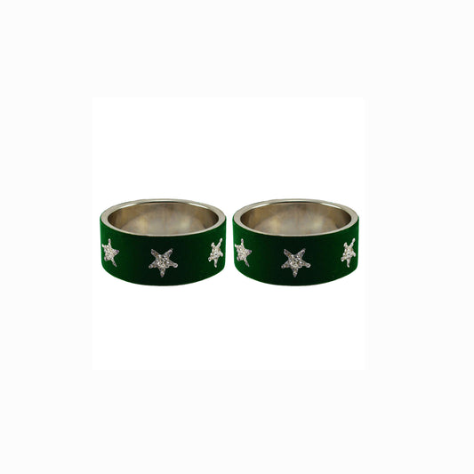 Green Stone Stud Metal Bangle (Pack Of 2) (sku-ban5496)